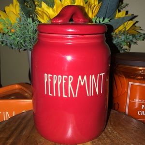 Rae Dunn Baby Peppermint Red Ceramic with a Sealed Lid Canister